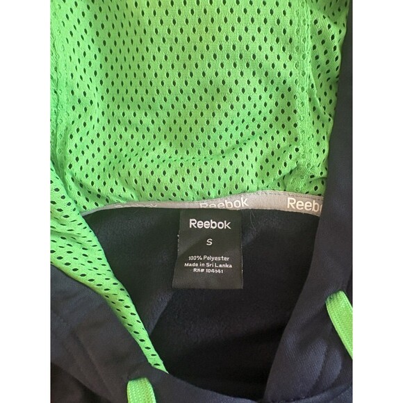 Reebok Small NWT Play Warm Pocketed Hoodie Navy W/green Performance Fleece - Picture 4 of 8